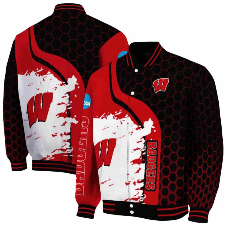 wisconsin badgers hexagonal pattern red black jacket fashion forward