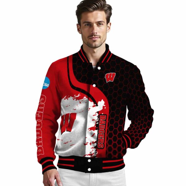 wisconsin badgers hexagonal pattern red black jacket high quality