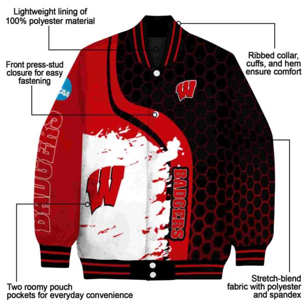 wisconsin badgers hexagonal pattern red black jacket new arrival