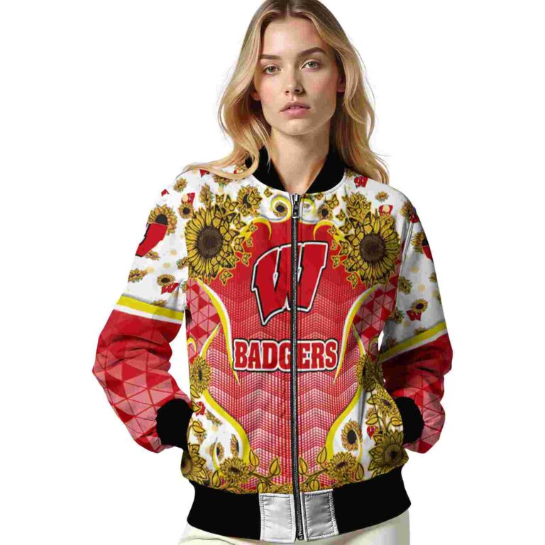 wisconsin badgers sunflower bloom red yellow jacket latest model