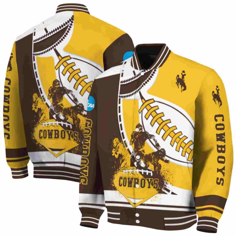 wyoming cowboys baseball stitching gold white jacket fashion forward