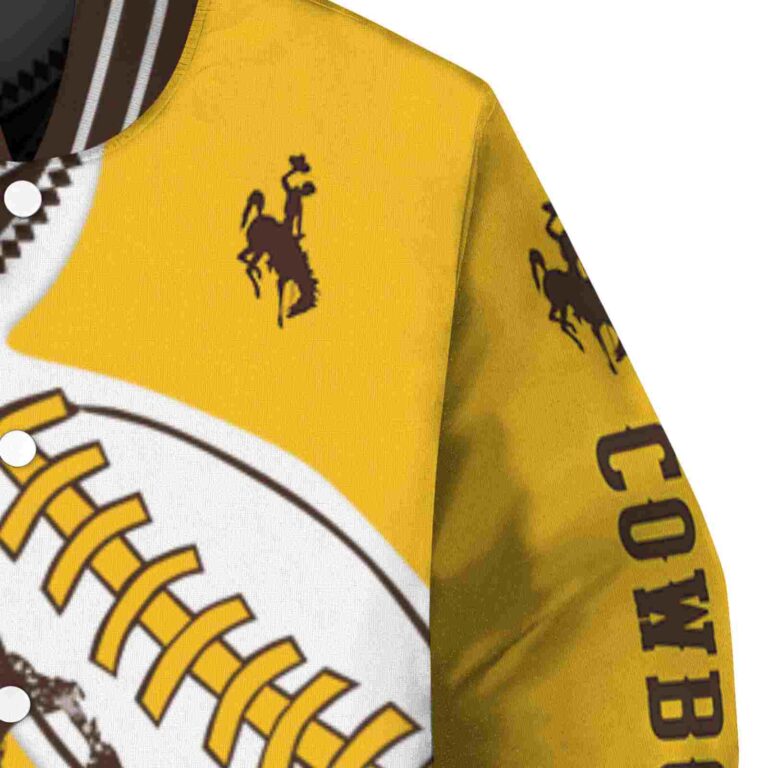 wyoming cowboys baseball stitching gold white jacket premium grade
