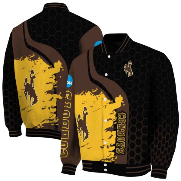 wyoming cowboys hexagonal pattern brown black jacket fashion forward