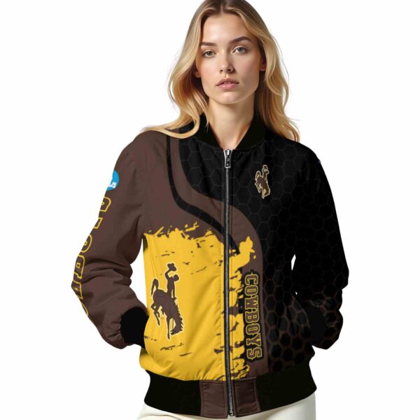 wyoming cowboys hexagonal pattern brown black jacket latest model