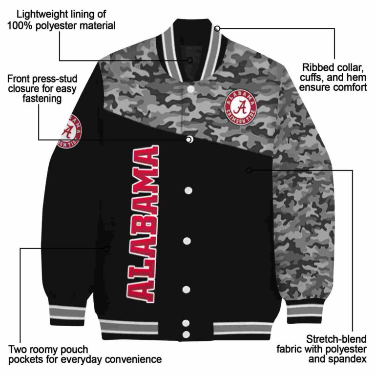 alabama crimson tide camo patchwork black jacket new arrival jacketwow
