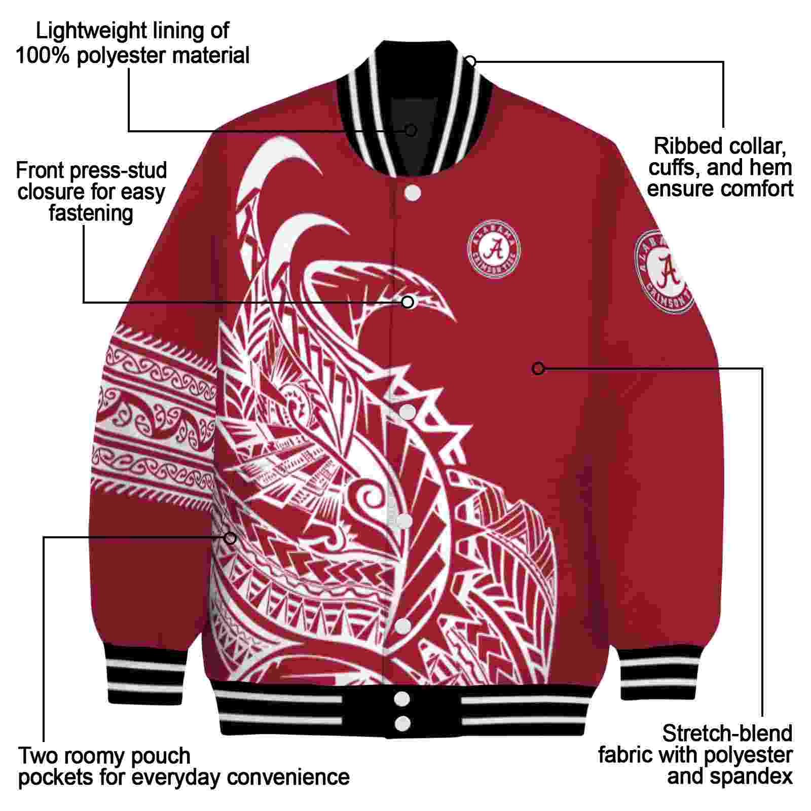 alabama crimson tide tribal art crimson white black jacket new arrival jacketwow alabama crimson tide tribal art crimson white black jacket new arrival jacketwow