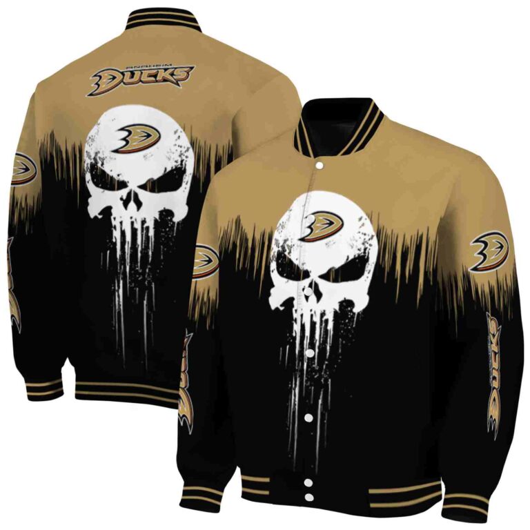 anaheim ducks punisher skull gold black white jacket fashion forward jacketwow