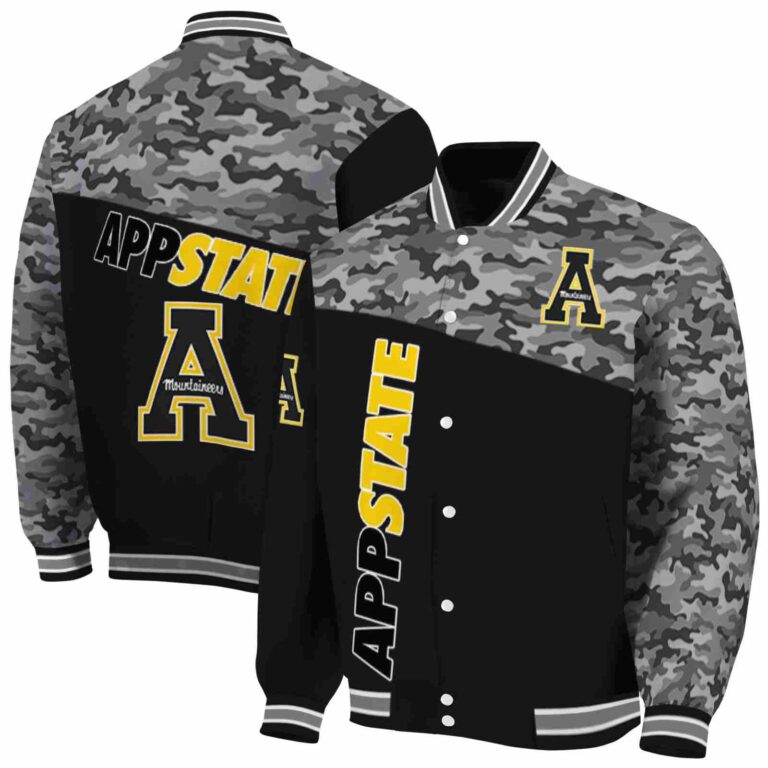 appalachian state mountaineers camo patchwork black jacket fashion forward jacketwow