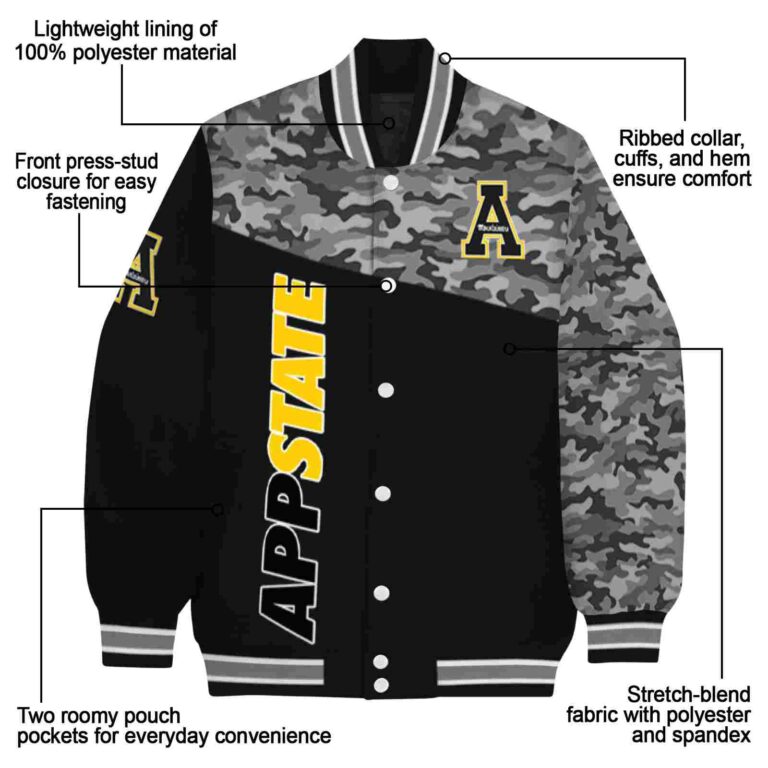 appalachian state mountaineers camo patchwork black jacket new arrival jacketwow