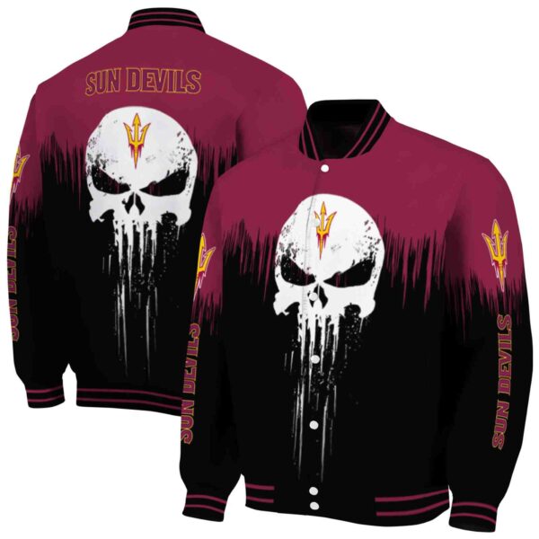 arizona state sun devils punisher skull maroon black white jacket fashion forward jacketwow