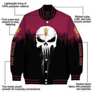 arizona state sun devils punisher skull maroon black white jacket new arrival jacketwow