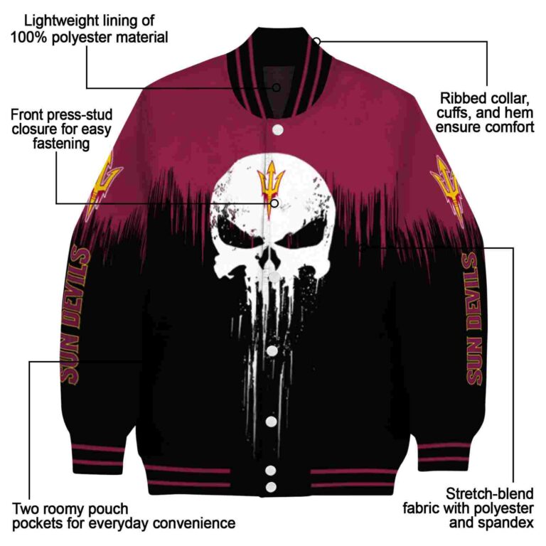 arizona state sun devils punisher skull maroon black white jacket new arrival jacketwow