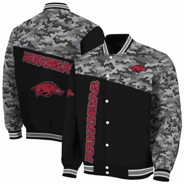 arkansas razorbacks camo patchwork black jacket fashion forward jacketwow