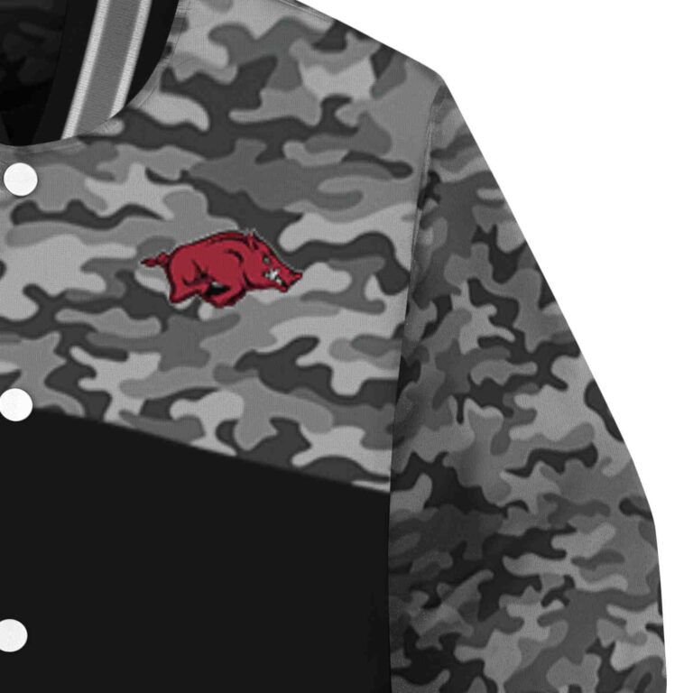 arkansas razorbacks camo patchwork black jacket premium grade jacketwow