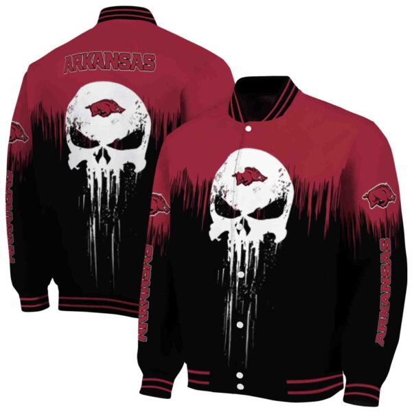 arkansas razorbacks punisher skull red black white jacket fashion forward jacketwow