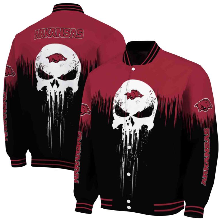 arkansas razorbacks punisher skull red black white jacket fashion forward jacketwow