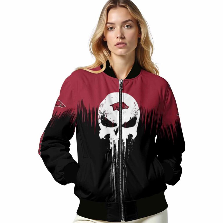 arkansas razorbacks punisher skull red black white jacket latest model jacketwow