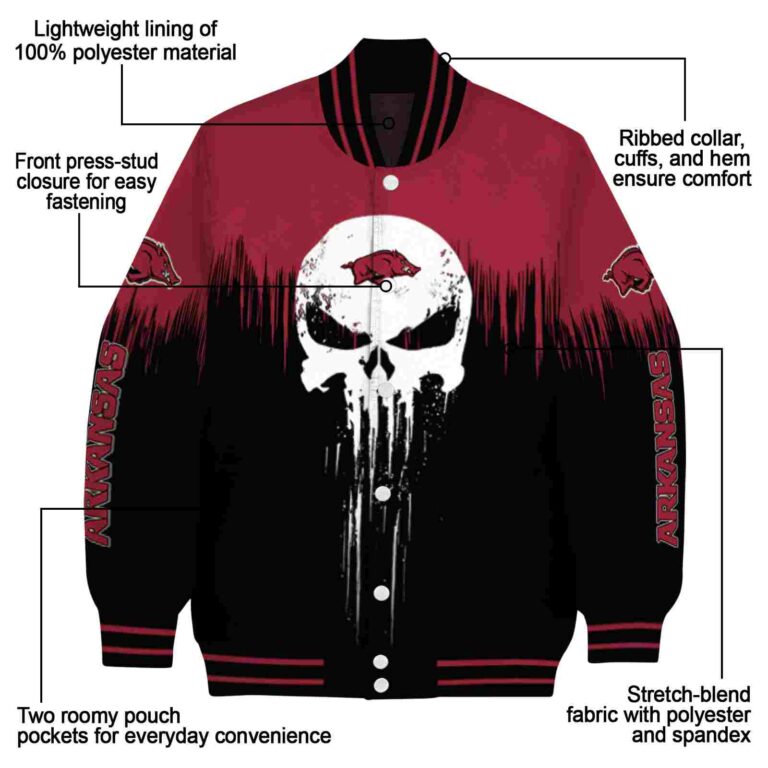 arkansas razorbacks punisher skull red black white jacket new arrival jacketwow