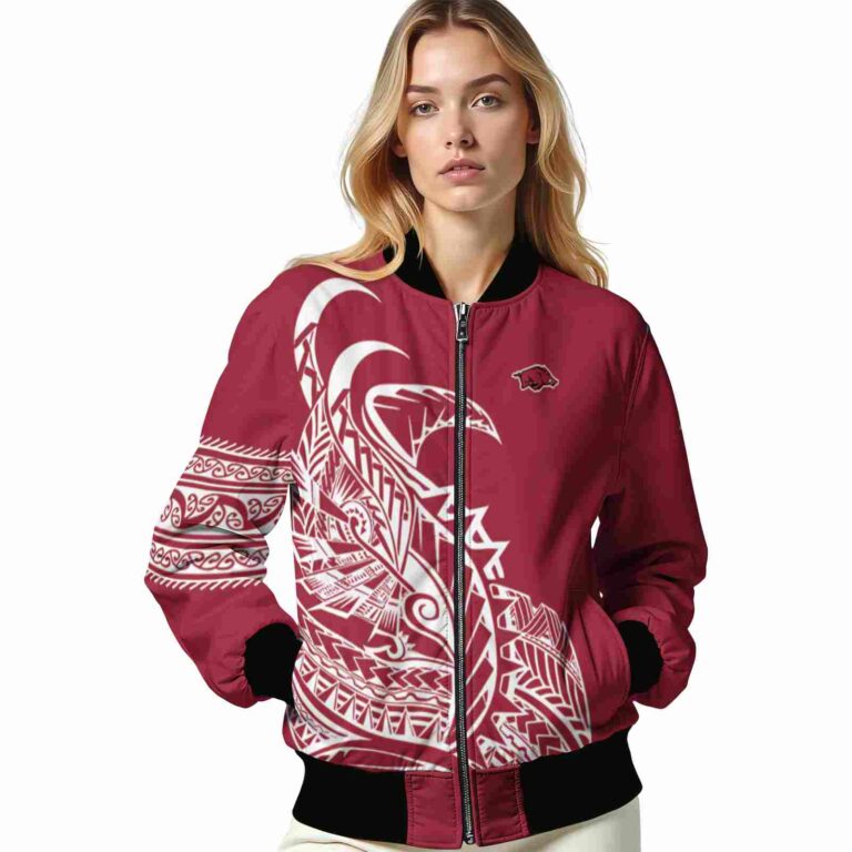 arkansas razorbacks tribal art red white black jacket latest model jacketwow