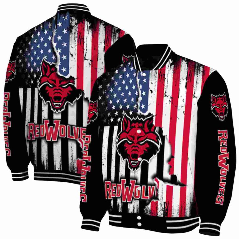 arkansas state red wolves patriotic theme black jacket fashion forward jacketwow