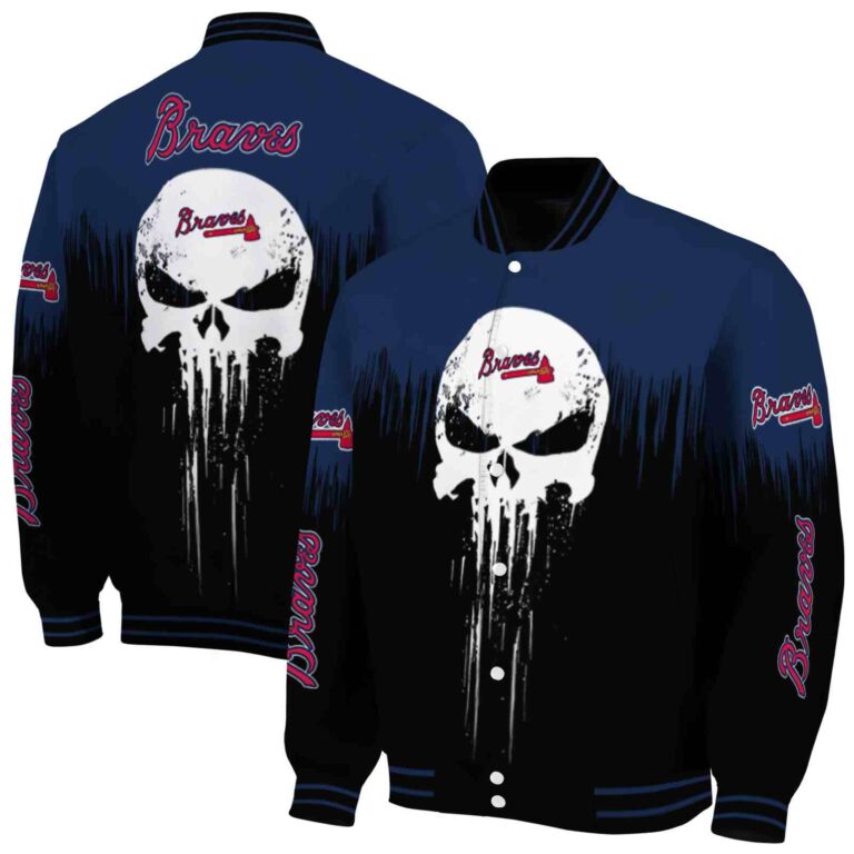 atlanta braves punisher skull navy black white jacket fashion forward jacketwow
