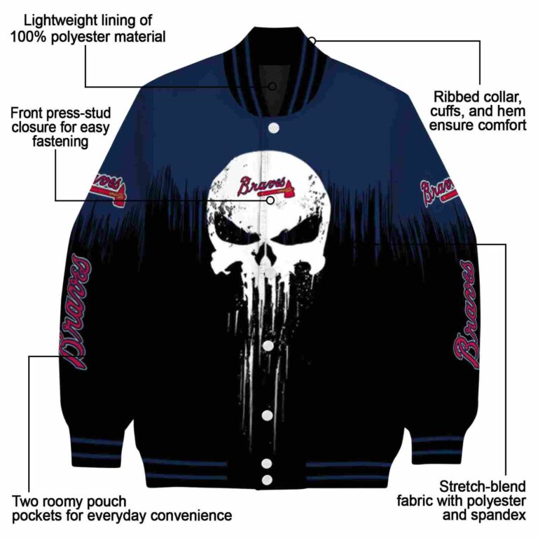 atlanta braves punisher skull navy black white jacket new arrival jacketwow