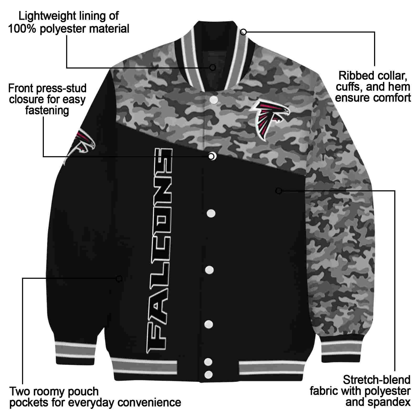 atlanta falcons camo patchwork black jacket new arrival jacketwow atlanta falcons camo patchwork black jacket new arrival jacketwow