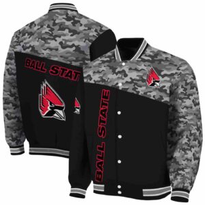 ball state cardinals camo patchwork black jacket fashion forward jacketwow