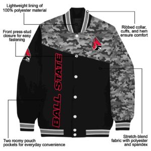 ball state cardinals camo patchwork black jacket new arrival jacketwow