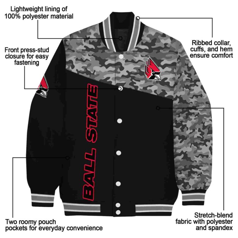 ball state cardinals camo patchwork black jacket new arrival jacketwow