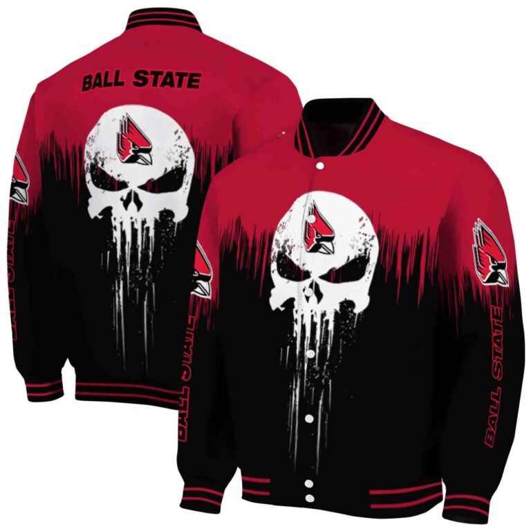 ball state cardinals punisher skull red black white jacket fashion forward jacketwow