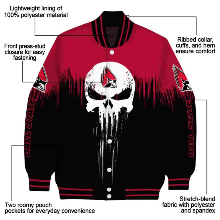 ball state cardinals punisher skull red black white jacket new arrival jacketwow