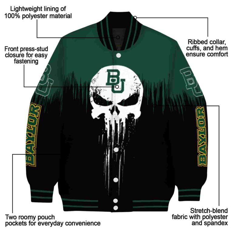 baylor bears punisher skull green black white jacket new arrival jacketwow