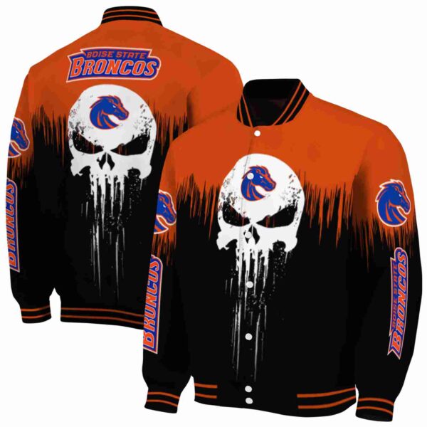 boise state broncos punisher skull orange black white jacket fashion forward jacketwow