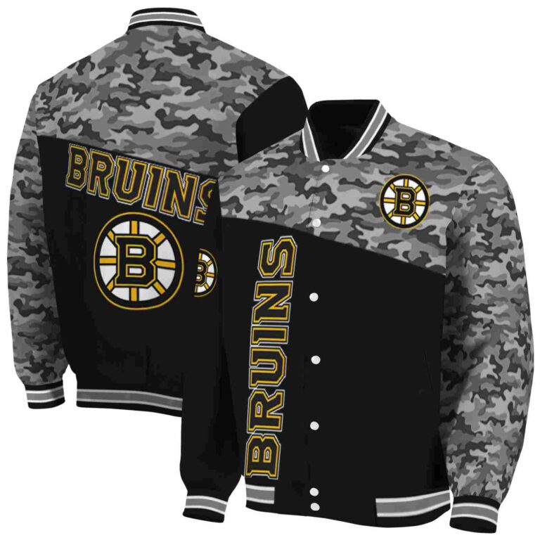 boston bruins camo patchwork black jacket fashion forward jacketwow