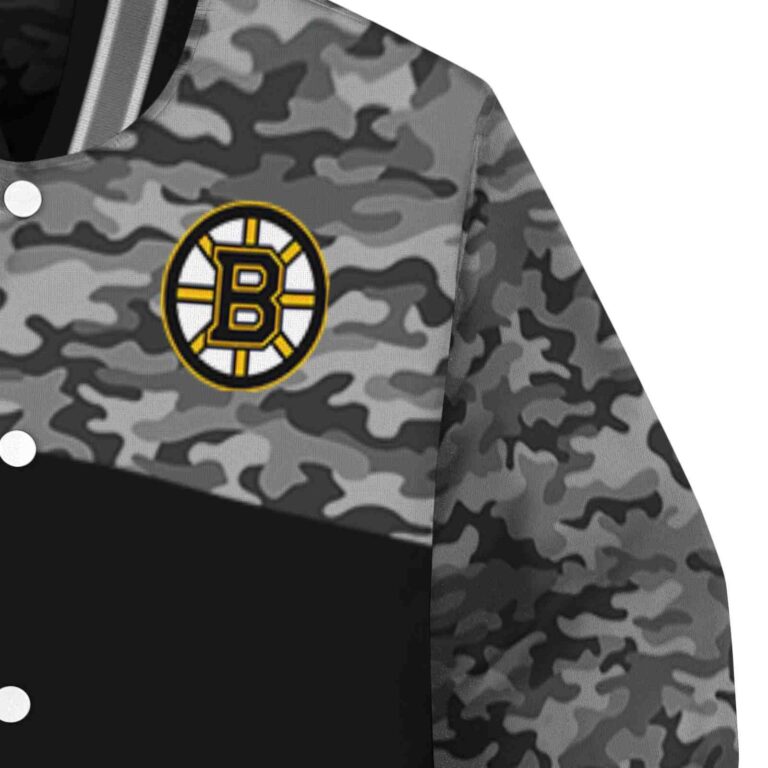 boston bruins camo patchwork black jacket premium grade jacketwow