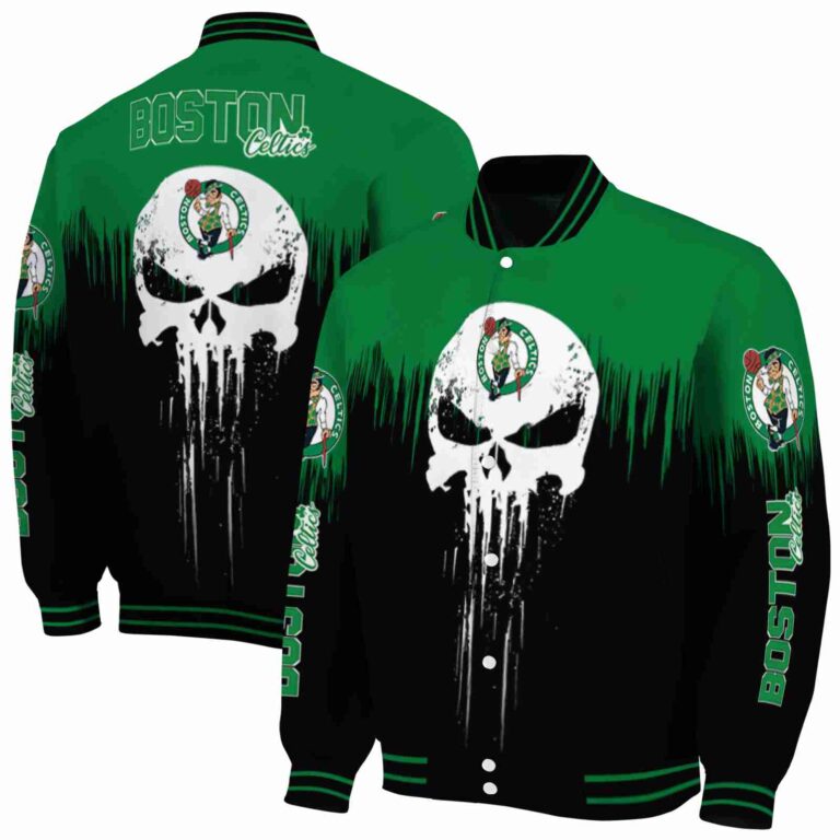 boston celtics punisher skull green black white jacket fashion forward jacketwow