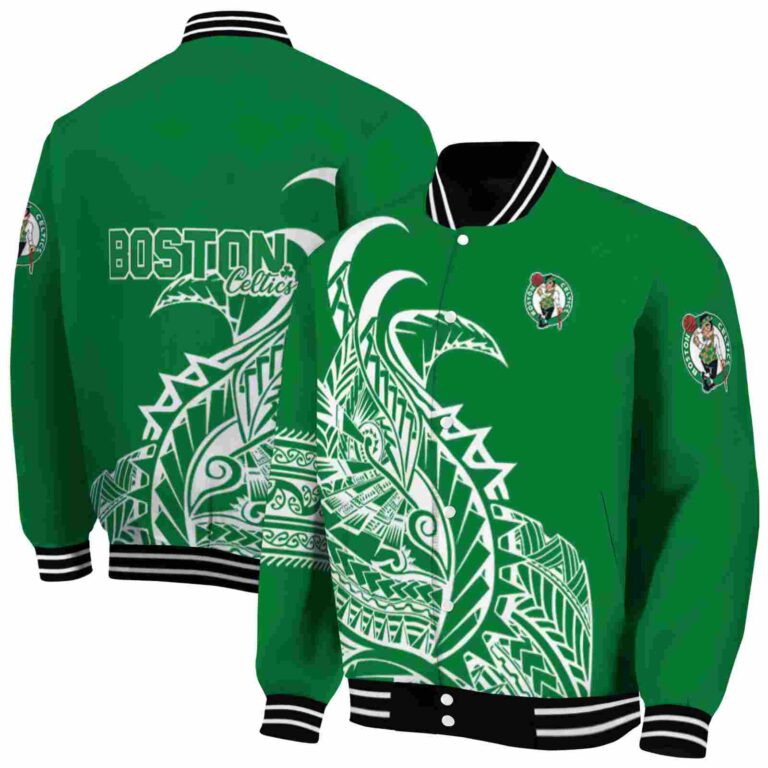 boston celtics tribal art green white black jacket fashion forward jacketwow
