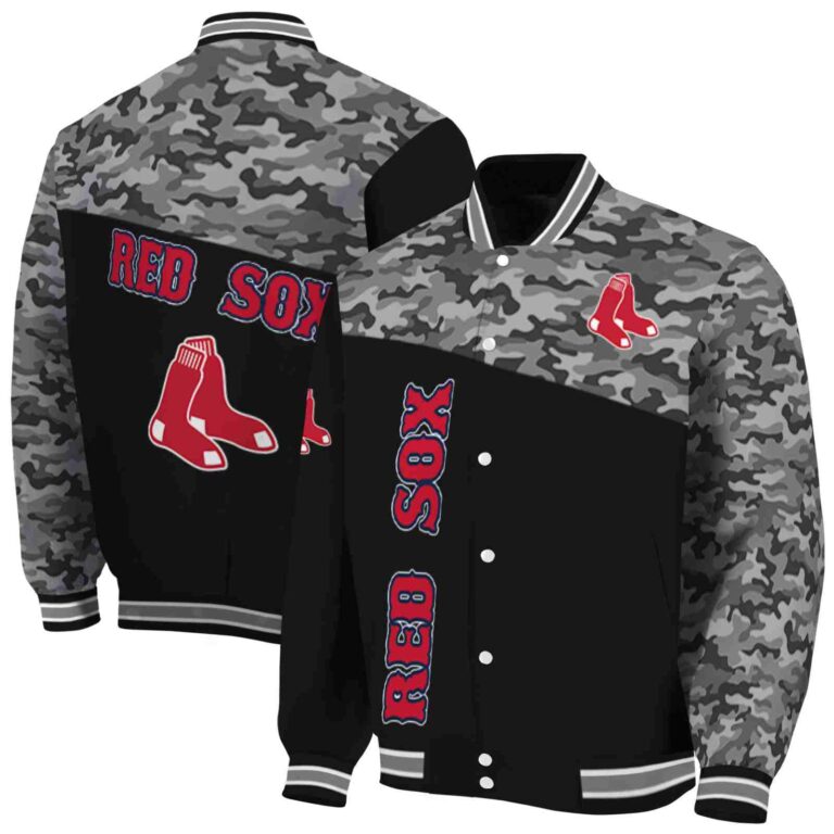 boston red sox camo patchwork black jacket fashion forward jacketwow