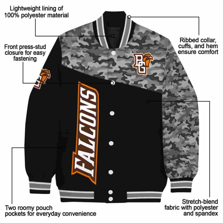 bowling green falcons camo patchwork black jacket new arrival jacketwow