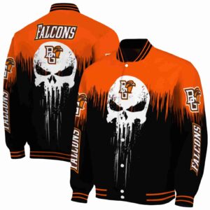 bowling green falcons punisher skull orange black white jacket fashion forward jacketwow