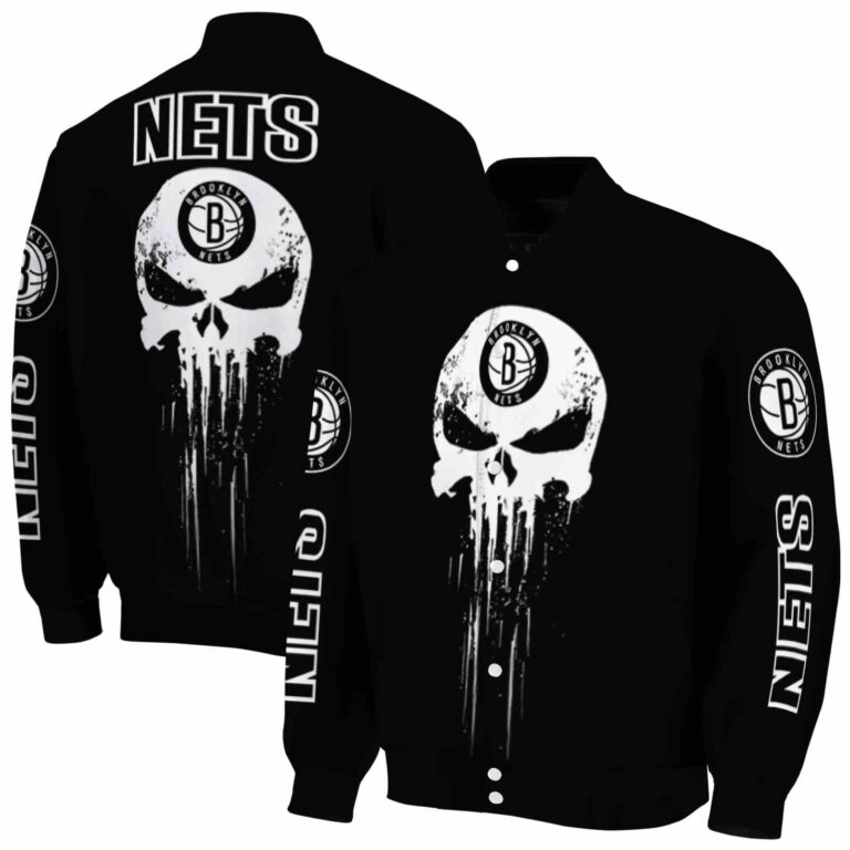 brooklyn nets punisher skull black white jacket fashion forward jacketwow