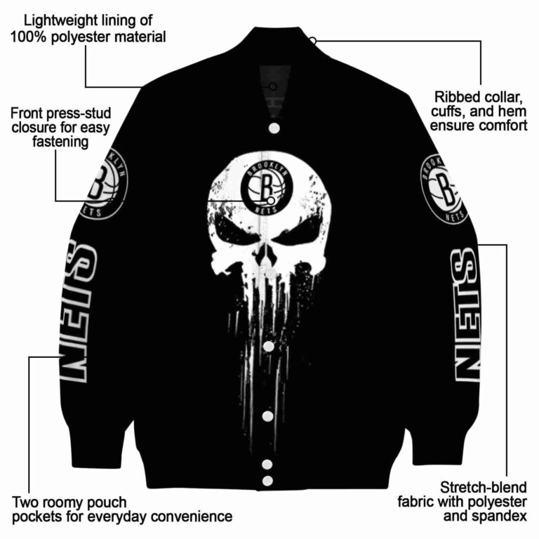 brooklyn nets punisher skull black white jacket new arrival jacketwow