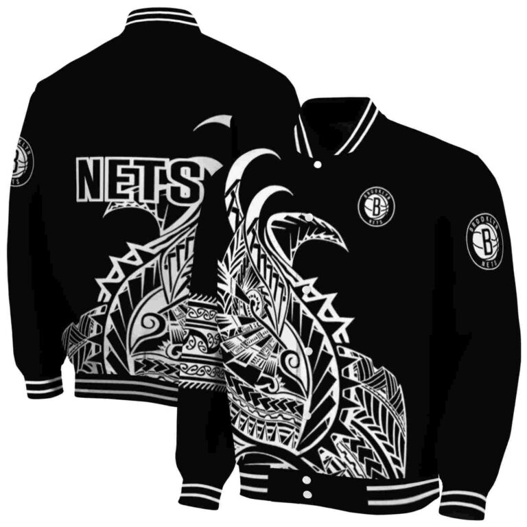 brooklyn nets tribal art black white black jacket fashion forward jacketwow