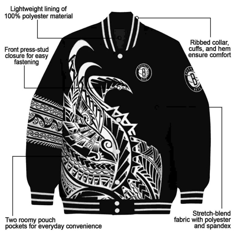 brooklyn nets tribal art black white black jacket new arrival jacketwow