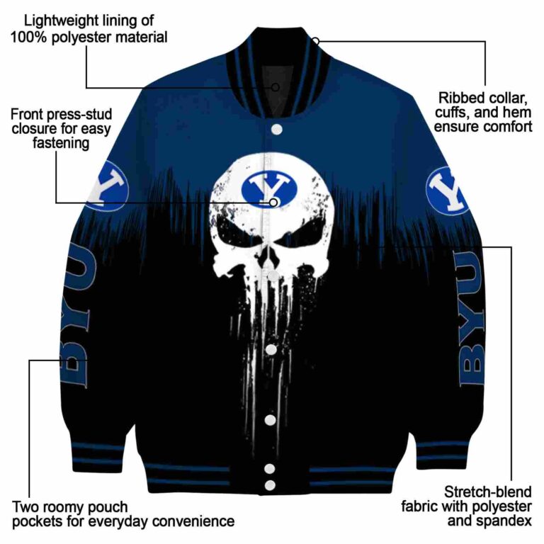 byu cougars punisher skull blue black white jacket new arrival jacketwow