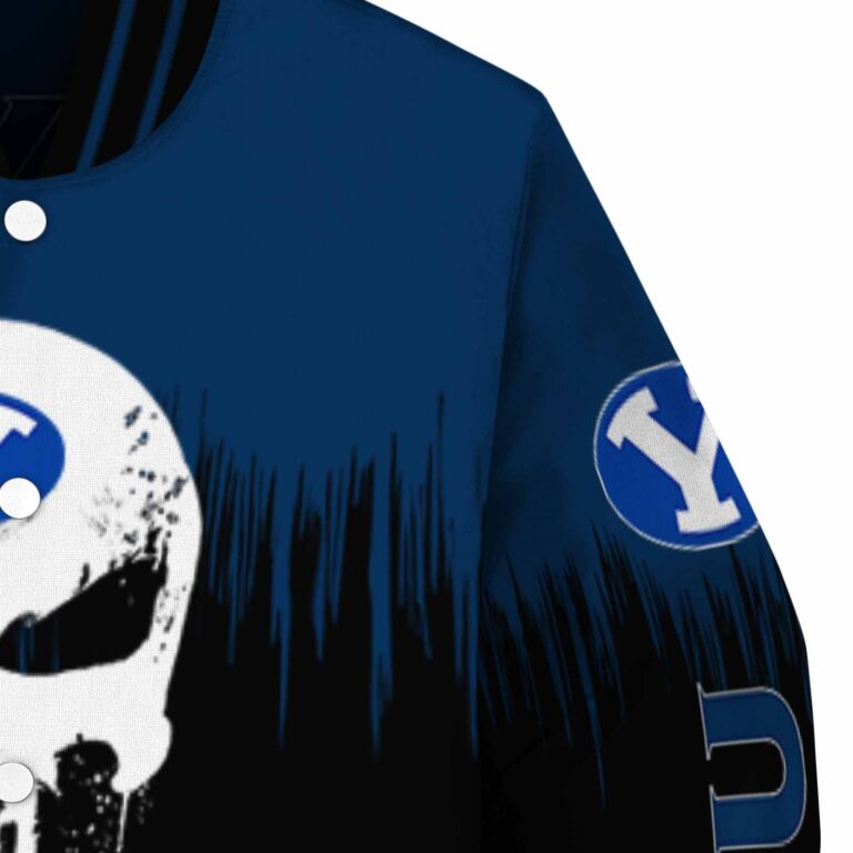 byu cougars punisher skull blue black white jacket premium grade jacketwow