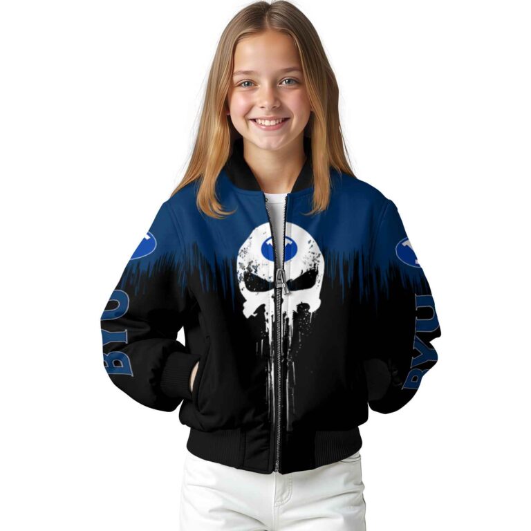 byu cougars punisher skull blue black white jacket top rated jacketwow
