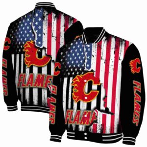 calgary flames patriotic theme black jacket fashion forward jacketwow