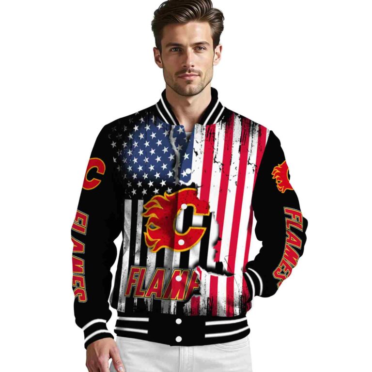 calgary flames patriotic theme black jacket high quality jacketwow